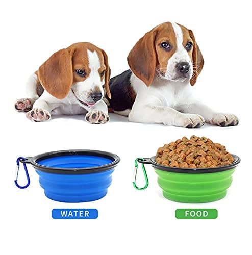 Collapsible Dog Bowl,Collapsible Dog Water Bowls for Cats Dogs, Portable Pet Feeding Watering Dish,Portable Dog Water Food Bowl with Carabiner (Small(350ML), blue+green) — view 5