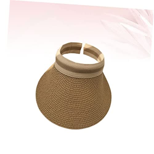 Veemoon Portable Straw Sun Hat with Wide Brim for Women, Simple Style Casual Outdoor Sun Protection Cap, for Beach and Honeymoon Light Brown — view 3