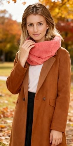 Lina & Lily Solid Colour Faux Fur Women's Infinity Scarf Winter Neck Warmer Snood (Coral) — view 6