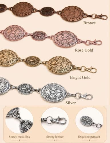 TOPACC Western Metal Concho Belt for Women Cowgirl Chain Belts for Dresses Jeans Country Concert Outfit, C Rose Gold, Fit waist: 30-32 in — view 4