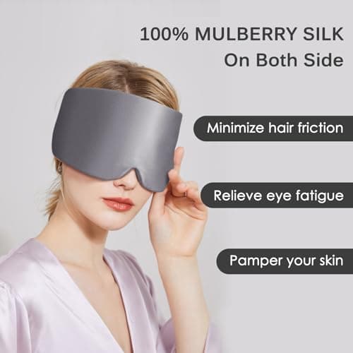 OLESILK 100% Natural Mulberry Silk Eye Mask for Sleeping, Large, Charcoal — view 5