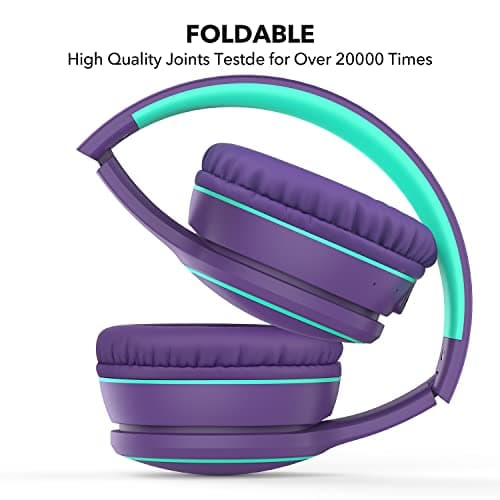RORSOU B10 Bluetooth Headphones Over Ear, 2 EQ Music Modes(Normal/Bass) and 50H Playtime Wireless Headphones with Mic, Lightweight Folding HiFi Stereo Headset for iPad/Travel/Tablet/PC/Home Purple — view 2