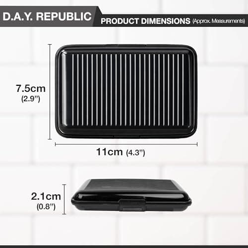 D.A.Y. Republic RFID Blocking Credit Card Holder, Card Protector, Aluminium, Business Card Case for Women or Men, Metal ID Organiser Wallet with 6 Slots, Compact and Convenient, Travel Wallet (Black) — view 2