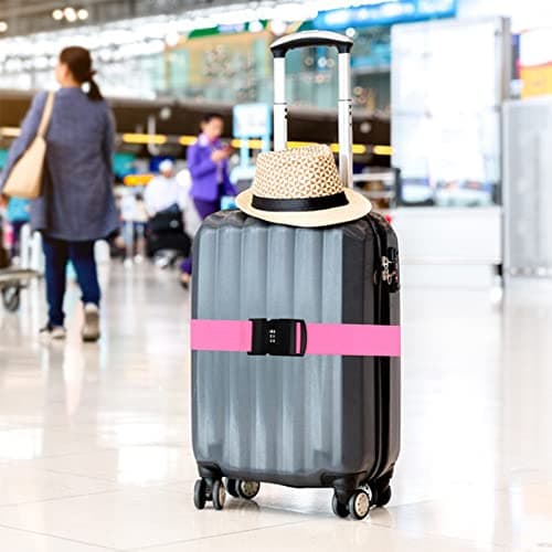 Luggage Strap, 2pcs Suitcase Straps with Password Lock Information Card, Adjustable Travel Packing Accessories Suitcase Belts with Buckle (Pink, 2 PCS Set) — view 2