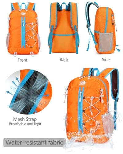 szyanlai Hiking Backpack for Women, 30L Ultra Lightweight Foldable Waterproof Rucksack,Back Pack Rucksack for Women Kids Camping Travel (Orange) — view 6