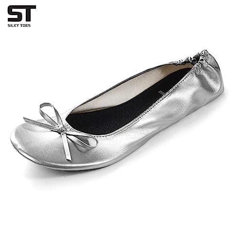 Silky Toes Women’s Foldable Ballet Flats - Portable Roll-Up Slippers for Purse, Travel, or Events - Comfortable Ballerina Shoes, CC Silver New, Large — view 3