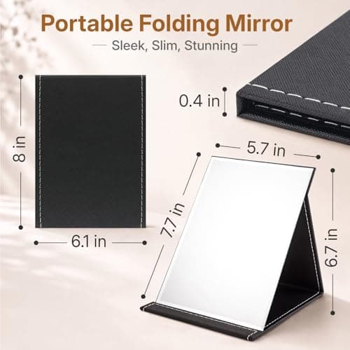 OWLKELA 21x15cm Portable Folding Mirror, PU Leather, Black HD — view 2
