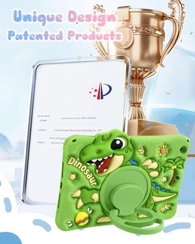 Kokaade for iPad 9th/8th/7th Generation 10.2 Inch Case (2021/2020/2019) - Cute Cartoon Green Dinosaur with Shoulder Strap & Rotating Stand for Boys Girls Teens Soft Silicone — view 4