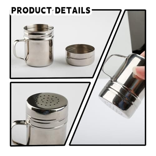 Bojueshaw Stainless Steel Powder Shaker Bottle,Multi-Hole Dispenser Rust-Proof Kitchen & Baking Tool with Handle for Cocoa,Sugar,Flour & Spices — view 3