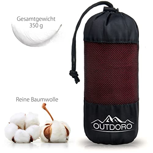Outdoro Travel Sleeping Bag, Ultra-Light Travel Sleeping Bag, Only 350 g Made of Pure Cotton with Pillow Compartment Thin & Small Lining, Travel Sheet, red — view 6