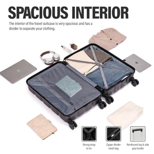 ATX 55x36x20cm Cabin Suitcase ABS Lightweight Small Suitcase with 4 Dual Spinner Wheels and Built-in 3 Digit Combination Lock (Gun Metal Grey, 21Inches, 33Liter) — view 3