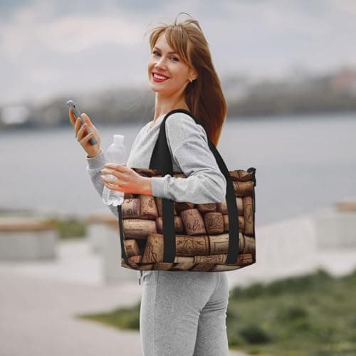 Wine Cork Printed Travel Bag Duffle Bag for Men Women, Large Water Resistant Gym Bag Weekend Holdall Bag with Shoulder Strap — view 5