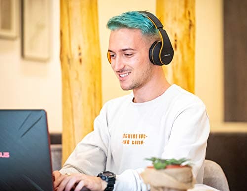 PowerLocus Wireless Bluetooth Over-Ear Stereo Foldable Headphones, Wired Headsets Noise Cancelling with Built-in Microphone for iPhone, Samsung, LG, iPad (Orange) — view 4