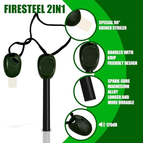 1 Pcs Fire Starter Kit Flint and Steel Survival Fire Steel Outdoor Emergency Survival Tool for Travelling Camping Hiking (Green) — view 2