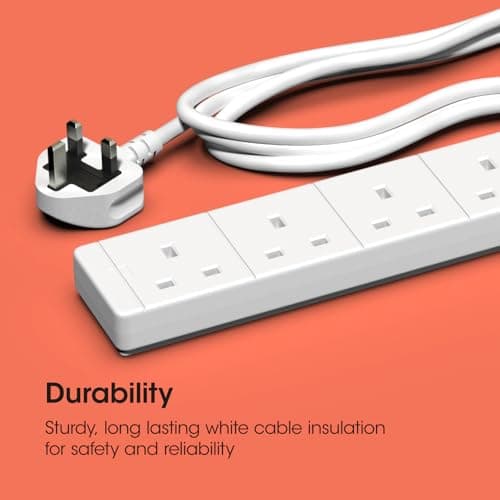 SLx Extension Lead 1m 6 Way Gang Socket 13A UK Plug 3 Pin Mains Power Extension Cord Compact Travel Power Strip White — view 4