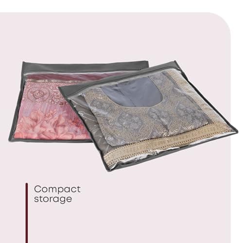 Fineway 20 Pack Saree Storage Bags with Zip – Space saving Clear Zip Bag, Clothes Bag Organiser for Sarees, Dresses & Clothes – Moisture-Resistant Saree Bags Clothing Storage (Grey, 42x35cm) — view 5