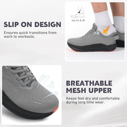 JOINFREE Men’s Slip-On Walking Shoes Wide Fit Lightweight Cushioned Non Slip Shoes Breathable Mesh Comfortable Athletic Trainers for Gym, Running & Everyday Use Dark Grey Size 10 — view 5
