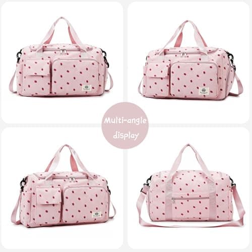AUNGKWANG Corduroy Strawberry Travel Duffel Bag Set, Dance Bags for Girls with Little Strawberry Wallet, Sports Bags Women Foldable Gym Sports Bag — view 4