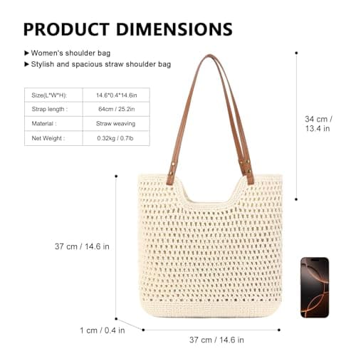 GLITZALL Beach Tote Bag for Women Cotton Rope Woven Shoulder Bag, Large Crochet Summer Handbag with with Faux PU Handles, Lightweight Travel Shopper Bag for Holiday Beach Shopping Everyday — view 3