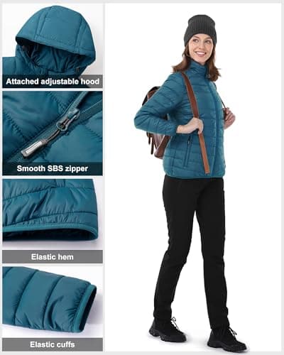 Outdoor Ventures Women's Winter Lightweight Puffer Jacket with Hood, Warm, Short, Packable, Quilted, Transitional, Padded Jacket for Ladies, Lined for Hiking, Travel Modern Blue XL — view 4