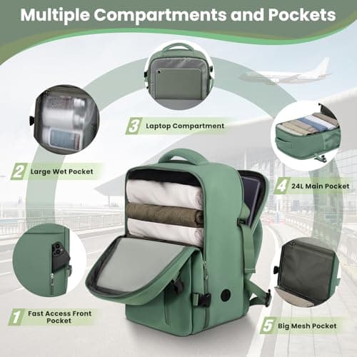 OTAHGK Cabin Bags 40×30×20 for Ryanair Underseat Carry-ons Travel Backpack Hand Luggage Bag Cabin Size 24L Flight Rucksack Casual Daypack School Office Backpack Fit 14 Inch Laptop-Green — view 3