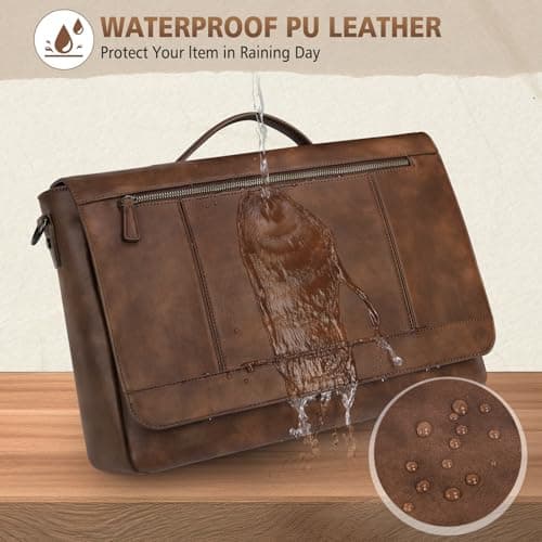RAINSMORE Leather Messenger Bag for Men 15.6 Inch Waterproof Laptop Bag Vintage Computer Briefcase Large Shoulder Satchel Bags for Work Business Office College — view 4