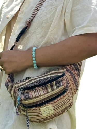 Cotton Handmade Fanny Pack, Hippie Festival Holiday Bum Bag, Adjustable Straps, Brown — view 3