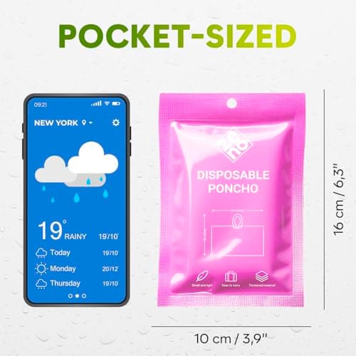ZENO Rain Poncho Waterproof Adult - Festival Poncho - Waterproof, Disposable, Clear with Hood - Emergency Rain coat for Hiking, Cycling, Camping, Concert - Pack of 4 - Pink Mist Edition — view 4