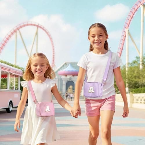 YOOLIFE Personalized Gifts 3 4 5 6 7 8 9 10 11 12 13 Year Old Girl, Initial Shoulder Bag Cross Body Bag Travel Bags Purse Travel Sling Bags, Gifts for Girls Kids Friend Daughter Sister Niece, Pink E — view 2
