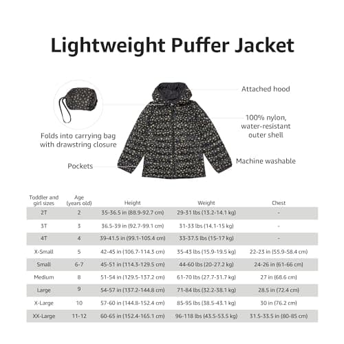 Amazon Essentials Girls' Lightweight Water-Resistant Packable Hooded Puffer Jacket, Black, 10 Years — view 5