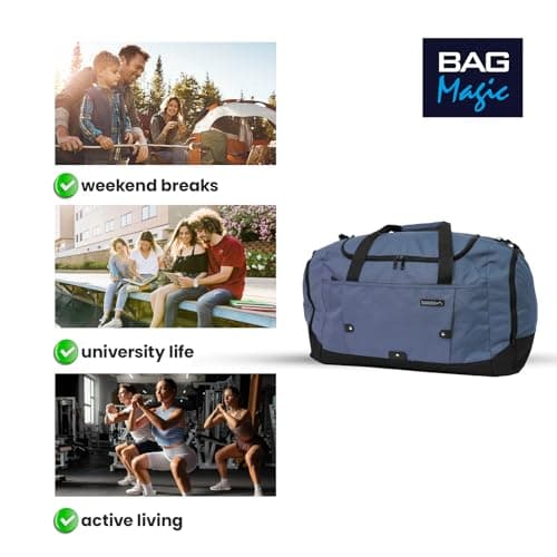 Medium Sports Holdall 40L – 52x31x25cm Gym Bag, Travel Duffle Bag with Shoulder Strap – Lightweight Carry-On Cabin Luggage for Men & Women - Navy — view 4