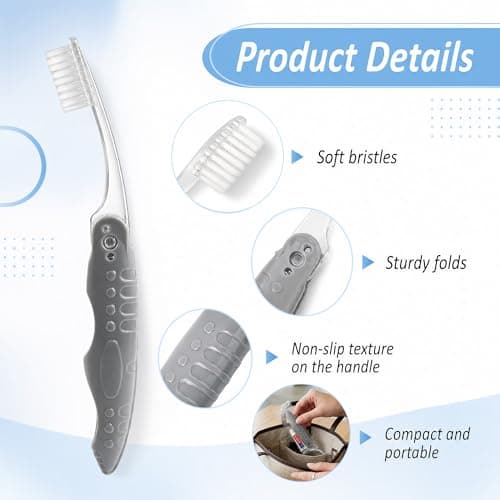 Qibesiey Travel Toothbrush and Toothpaste, Individually Packaged, Foldable Toothbrush and Toothpaste, Folds for Easy Storage, Available in Gray and Pink, Ideal for Travel, Hotels, Camping (10-Pack) — view 3