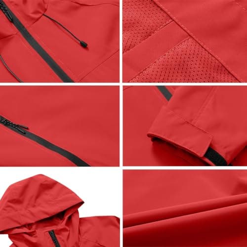 Anbiryeik Waterproof Jackets Mens Windproof Hooded Raincoat Lightweight Packable Softshell Jacket Fast Dry Breathable Summer Windbreaker Pullover Top for Running Cycling Climbing Walking Red 3XL — view 4
