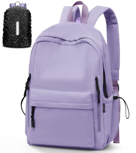 FIORETTO Backpack Womens School Bag Girls Boys, Lightweight Water-Resistant Fits 15.6” Laptop Large Capacity Rucksack with Rain Cover, Ideal for School College Commuting Travel Purple