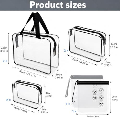 8 Pcs Clear Travel Toiletry Bags Set, Transparent Liquids Bags with Leakproof Zipper, Waterproof PVC Clear Makeup Pouch & Skincare Storage for Airport, Gym & Daily Use — view 2