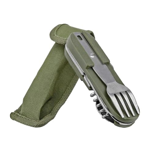 Folding Camping Cutlery Set, 8 in 1 Stainless Steel Portable Utensil Detachable Reusable Travel Cutlery Tableware with Pouch Case for Camping Hiking Fishing Picnic On The Go