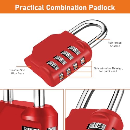 NAGE Padlocks with Code, Combination Lock 4 Digit Gym Locker (1P, Red) — view 3