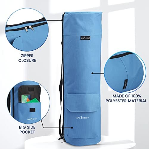 TJC 10MM Yoga Mat & Bag Set, Non-Slip NBR, Pink Mat & Blue Bag — view 3