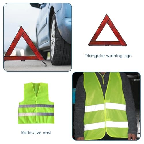 MEETOZ Car Emergency Breakdown Safety Kit 10-in-1 Vehicle Europe Roadside Assistance Travel Kit with Jump Leads, Tow Rope, Warning Triangle, Hi-Vis Vest, Emergency Hammer etc — view 6