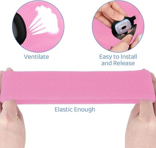 LED Lighted Headband, USB Rechargeable Night Running Headlamp Running Lights for Runners with 4 LED, Head Torch Stretchy and Waterproof, Hands Free Flashlight for Runners Dog Walking Hiking (Pink) — view 4