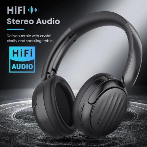 MMWOWARTS Bluetooth Headphones with Active Noise Cancelling (ANC), Wireless Over Ear Bluetooth Headsets with 35H Playtime, HiFi Stereo Foldable Headphones with Foam Ear Cups for Sports, Travel, Black — view 3