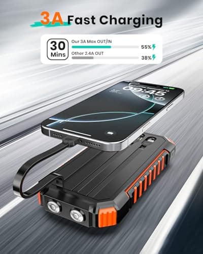 A ADDTOP Solar Power Bank 20000mAh 15W Portable Charger 3 Built-in Cables — view 2