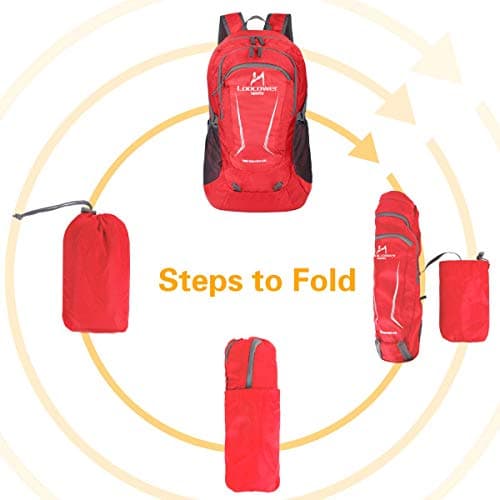 Loocower 45L Ultra Lightweight Foldable Backpack Hiking Daypack Walking Rucksack Water Resistant Packable Camping Mountaineer Outdoor Sport Knapsack for Men Women-Red — view 3