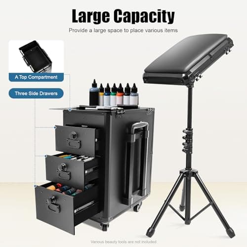VonVVer 3 in 1 Tattoo Travel Case with Tattoo Armrest & 3 Drawers — view 3