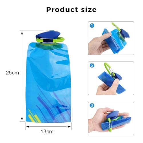 Rnigra Collapsible Water Bottles 2 Pcs, 700ml Foldable, BPA Free, Black + Blue, Travel, Festivals, Hiking, Camping — view 2