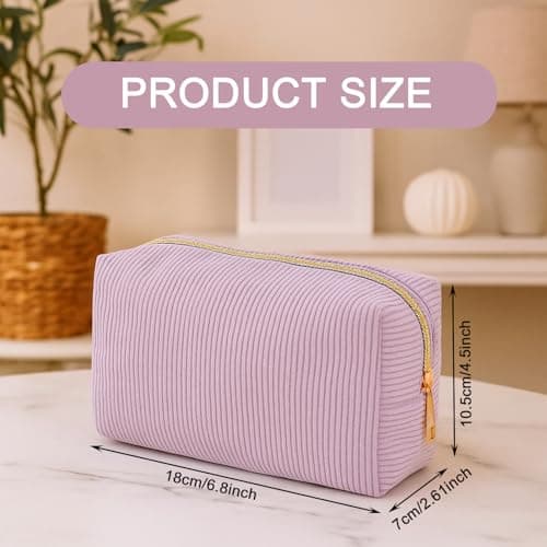 YONEEKSS Corduroy Makeup Bag Small Cosmetic Pouch for Handbag (Purple) — view 3