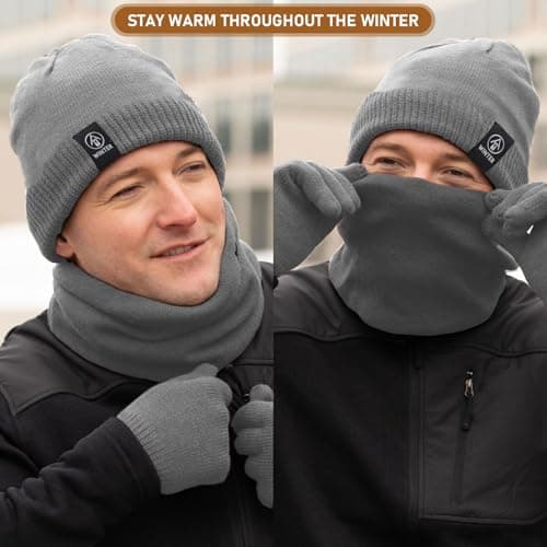 Fjquamitix Neck Warmer for Men Women Thick Fleece Thermal Snood for Men Winter Neck Gaiter Knitted Circle Scarf for Outdoor Sports Cycling Skiing Motorcycle (Dark Grey) — view 2