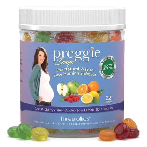 Preggie Pop Drops Pregnancy Nausea Relief Morning Sickness Relief with Essential Oils for Pregnant Women - Natural Flavor Variety Pack, 32 Count