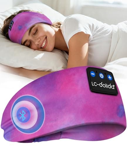 LC-dolida Sleep Headphones Ultra-Soft Bluetooth Headband with 4-Way Stretch & No-Slip Yoga Headband with Music, Wireless Sport Headphones for Running, Gym | 15H Playtime, Hi-Fi Sound