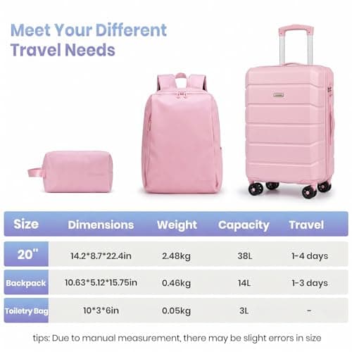 Tavoxda Luggage Sets of 3 Piece, Cabin Suitcase with Backpack &Toiletry Bag — view 3